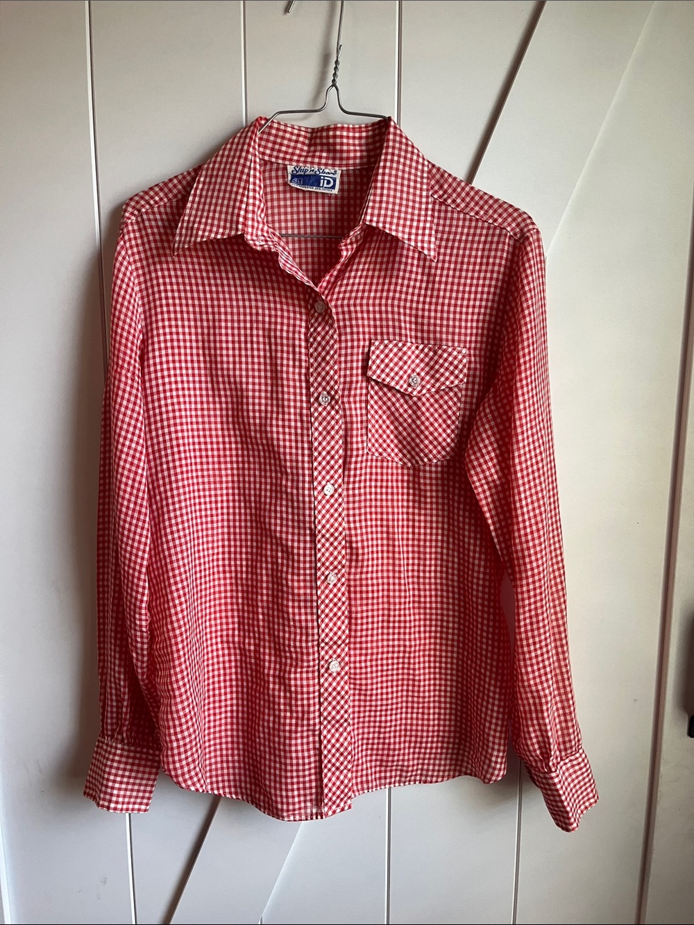 Red Gingham Button-Down Shirt with Chest Pocket